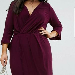 ASOS Curve Wrap Front Midi Dress with Frill
